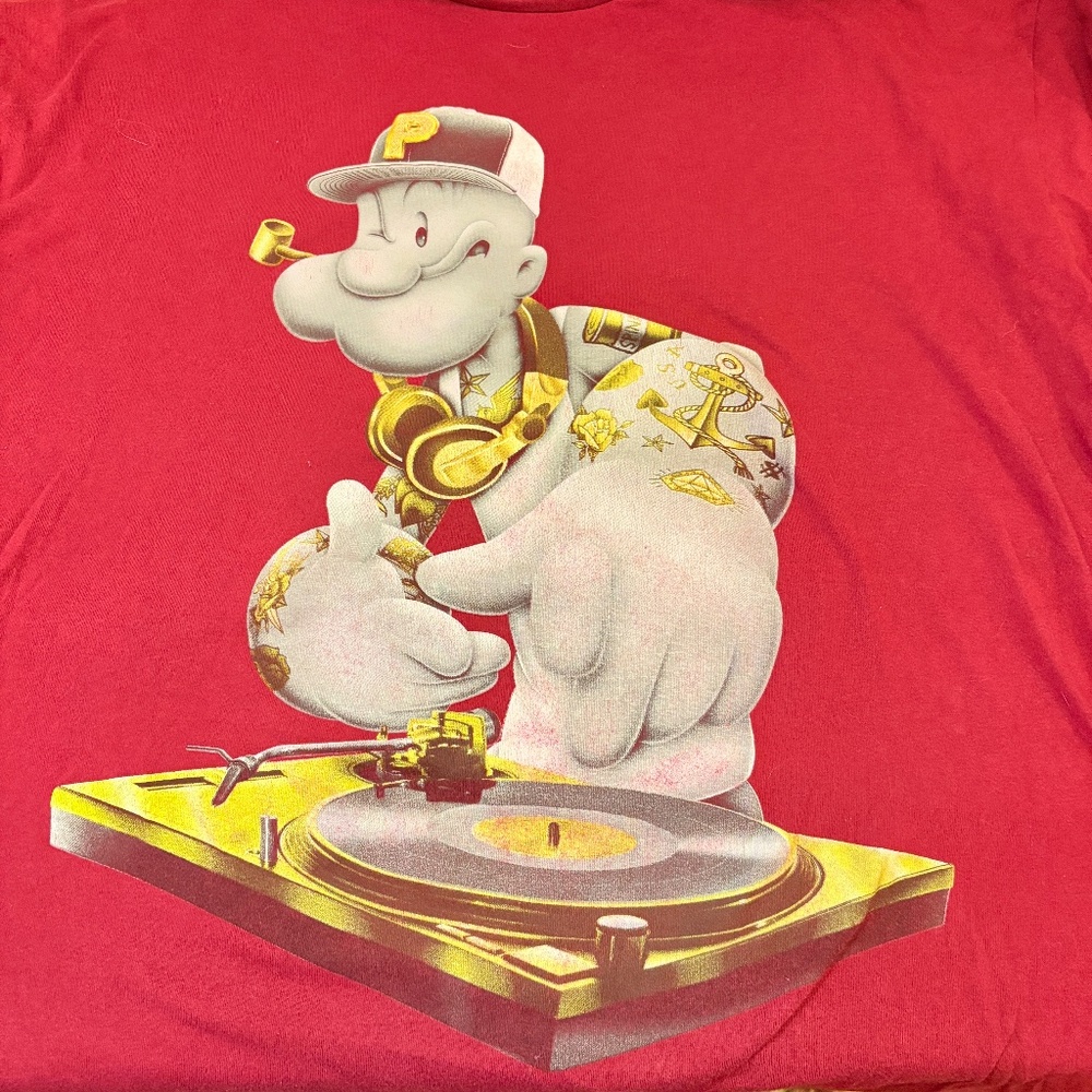 Popeye the Sailor Man Shirt Adult XXL Red Graphic Tee Muscle Dj T-Shirt
